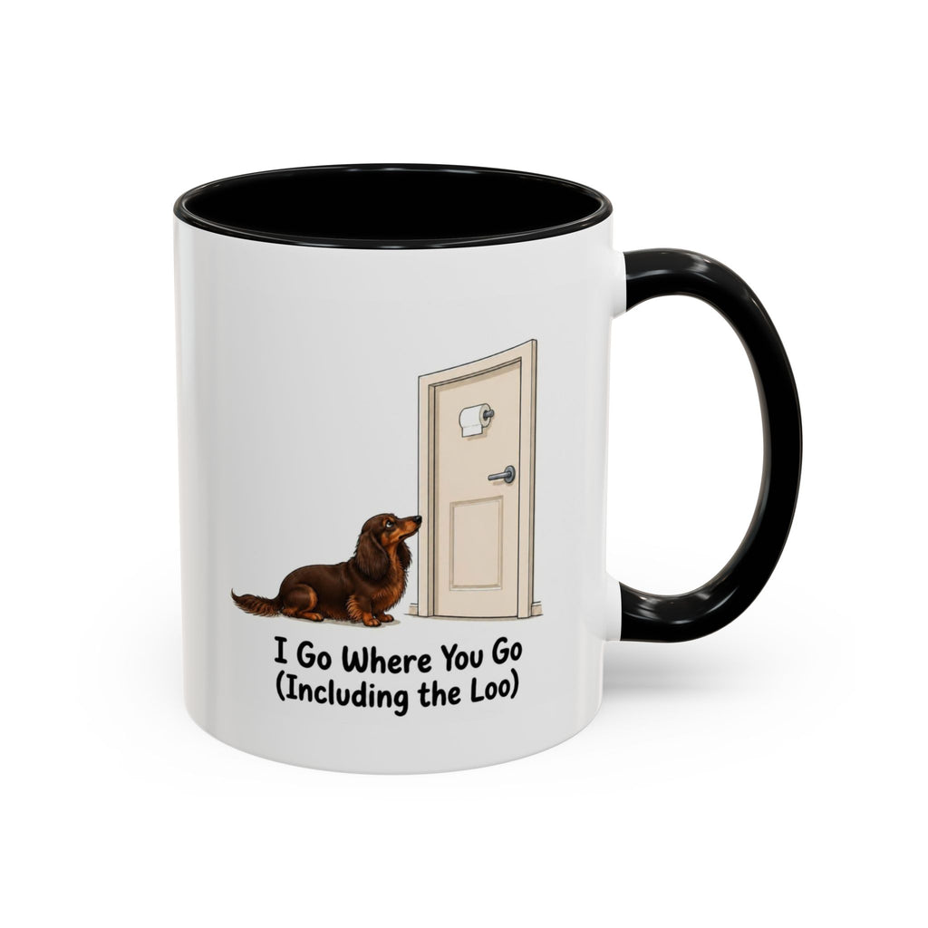 I Go Where You Go Mug - Mini Long Haired Dachshund - Chocolate & Tan