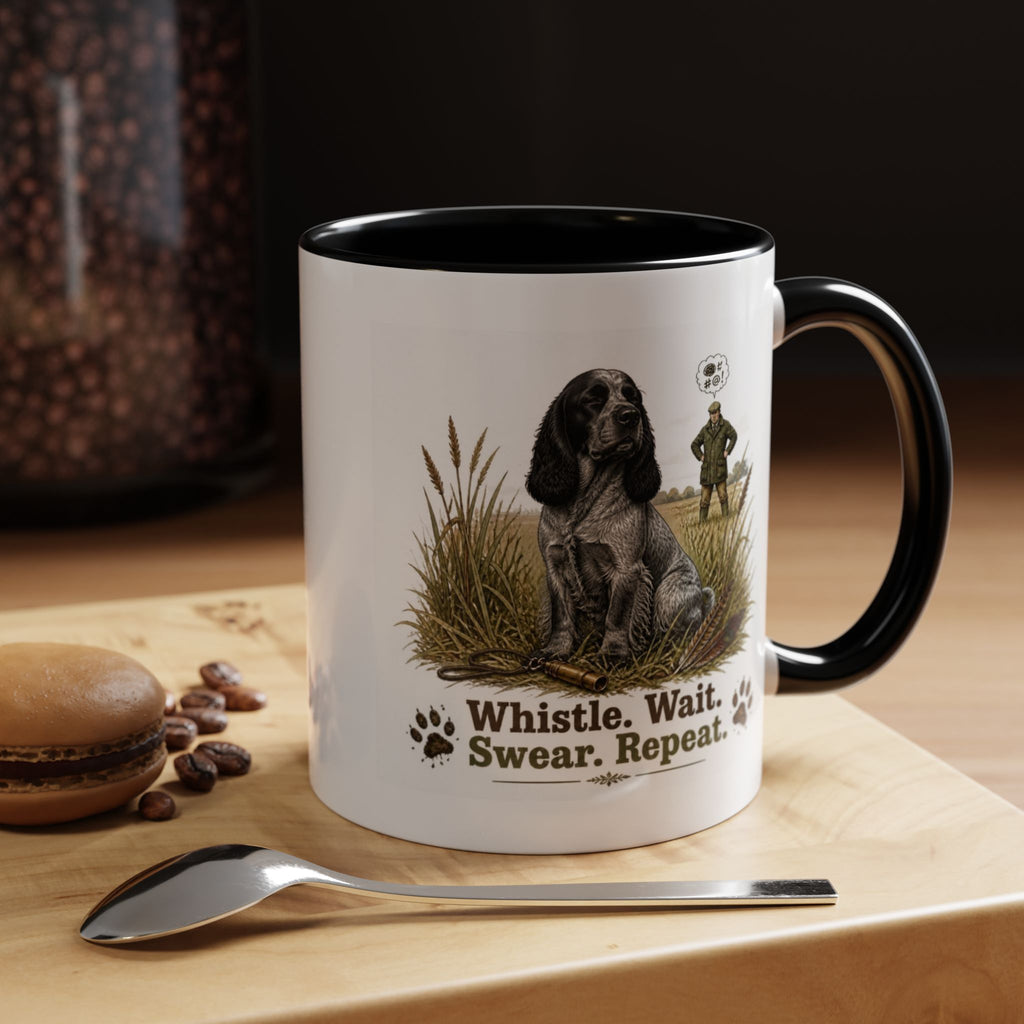 Funny Blue Roan Cocker Spaniel Mug - Whistle. Wait. Swear. Repeat. Working Gun Dog Gift, Dog Training Mug, 11oz