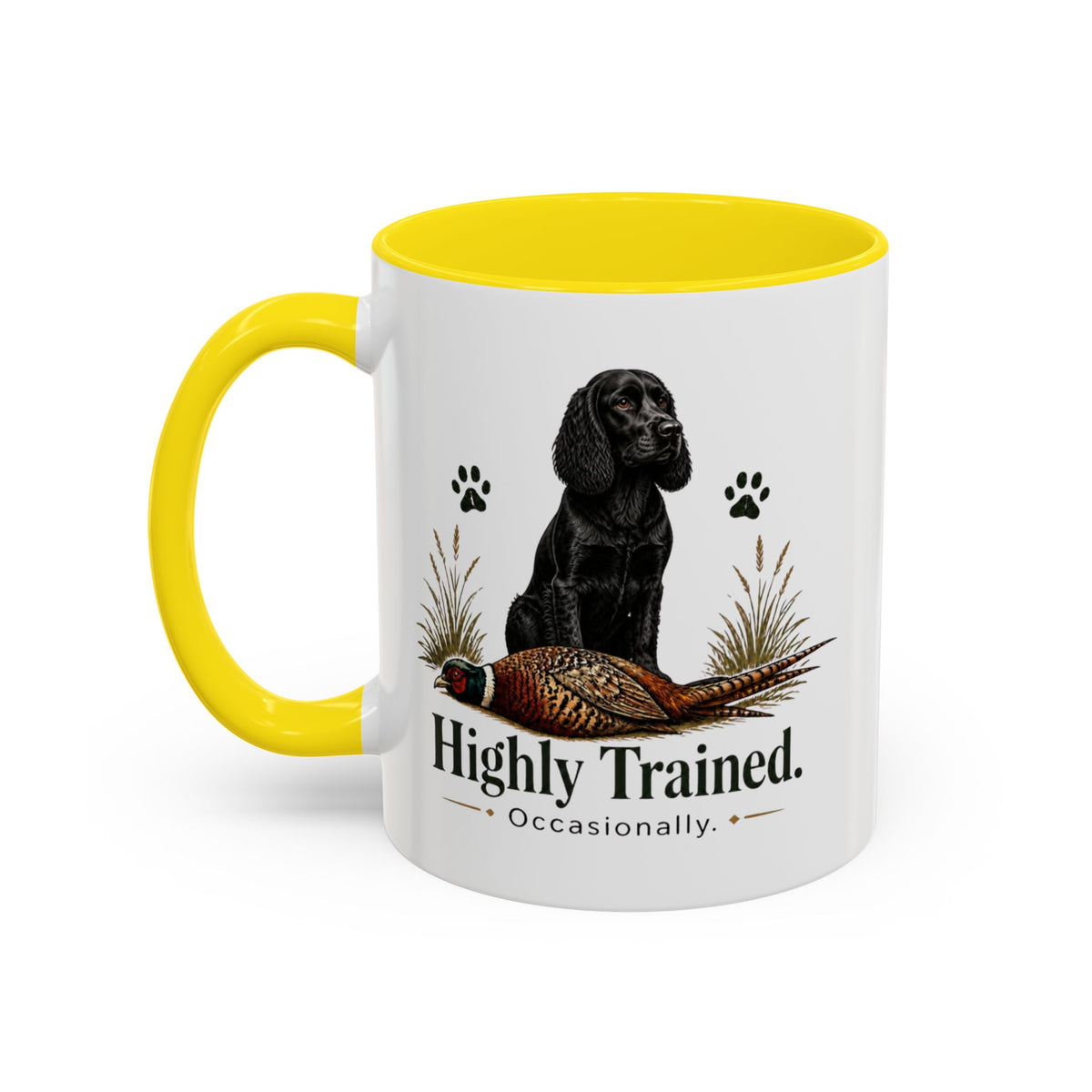 Funny Black Cocker Spaniel Mug - Highly Trained Occasionally, Gundog Owner Gift, Shooting Dog Lover Coffee Mug, 11oz