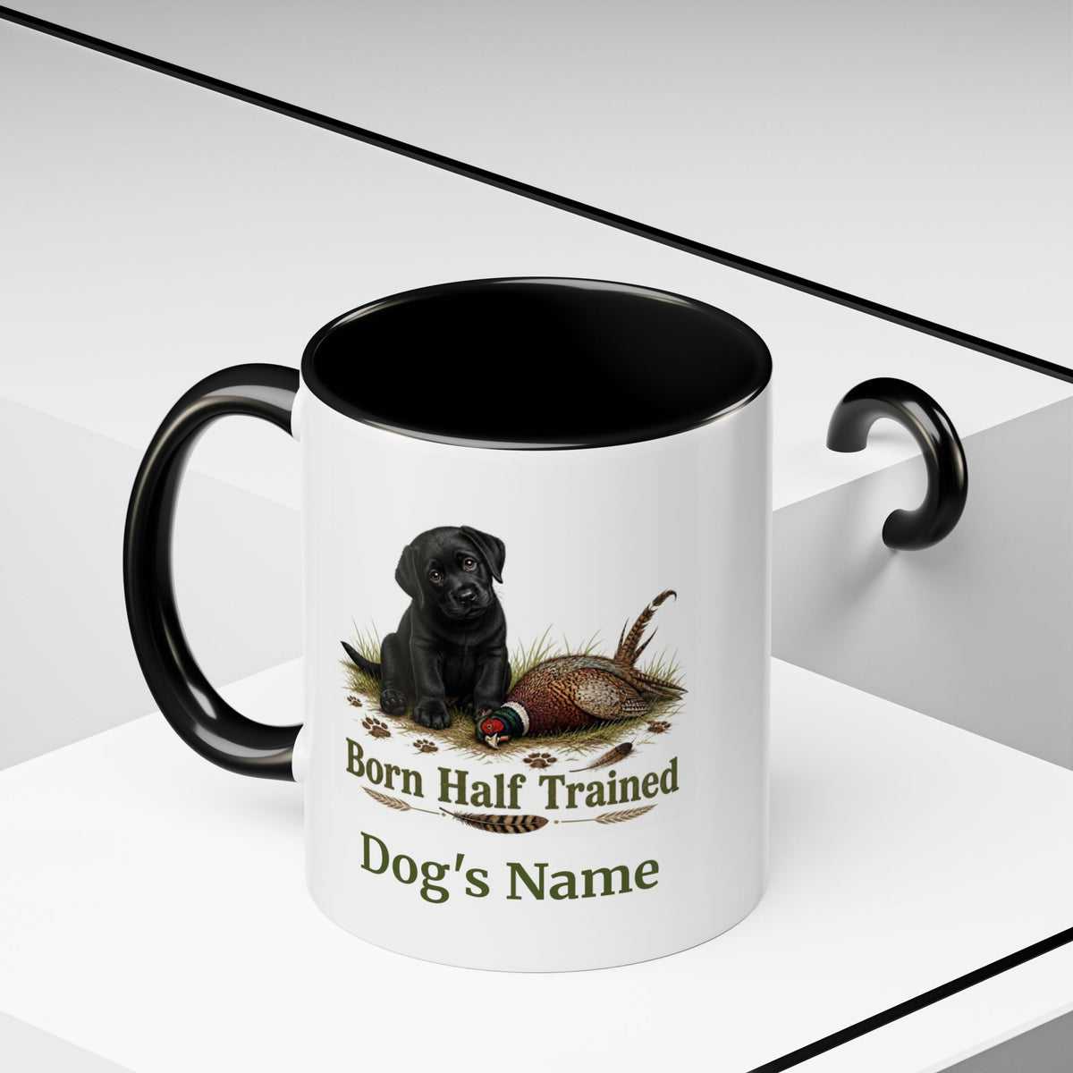 Personalised Black Labrador Puppy Mug - Born Half Trained - Custom Dog Name, Pheasant Gun Dog Gift, 11oz