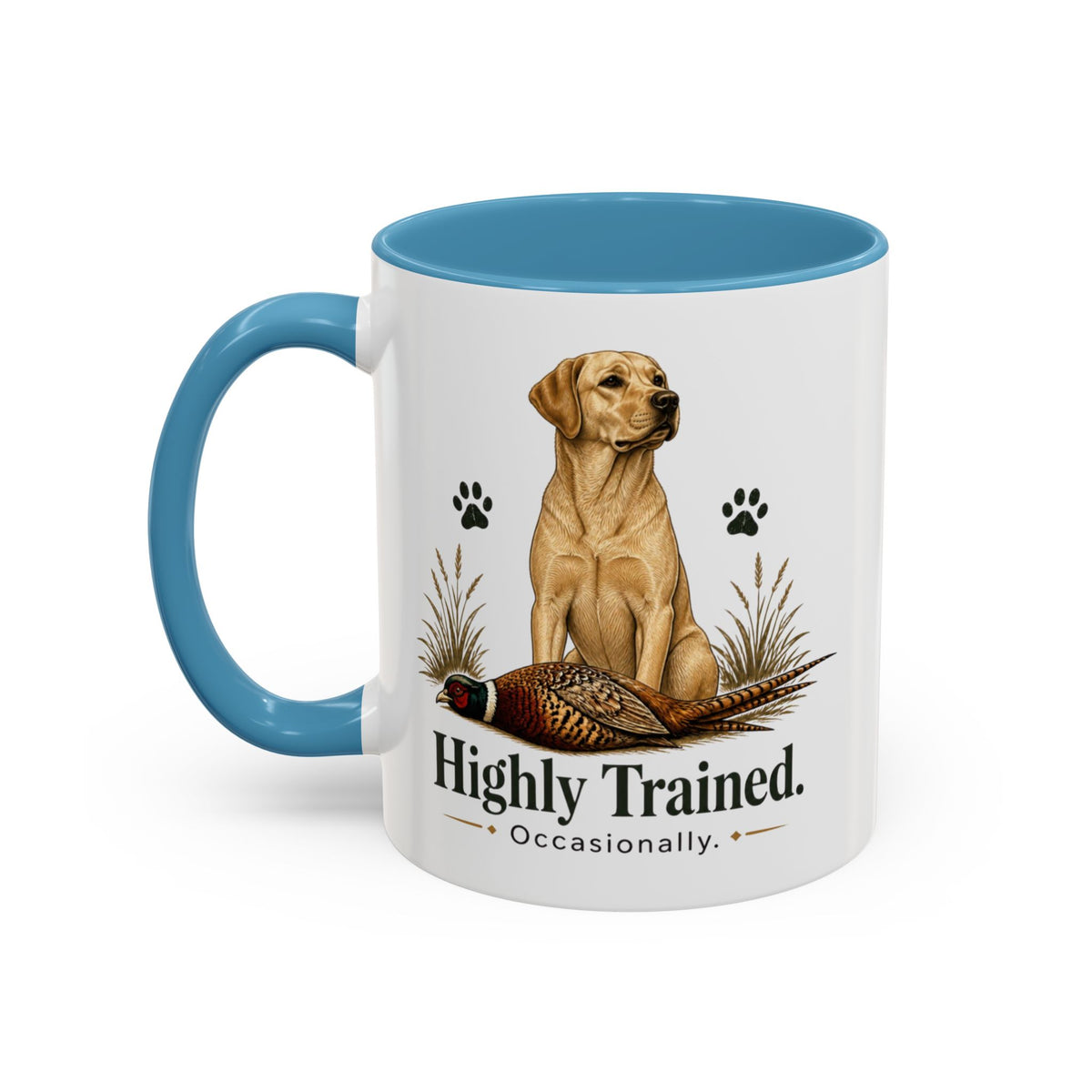 Funny Yellow Labrador Mug - Highly Trained Occasionally, Gundog Owner Gift, Shooting Dog Lover Coffee Mug, 11oz