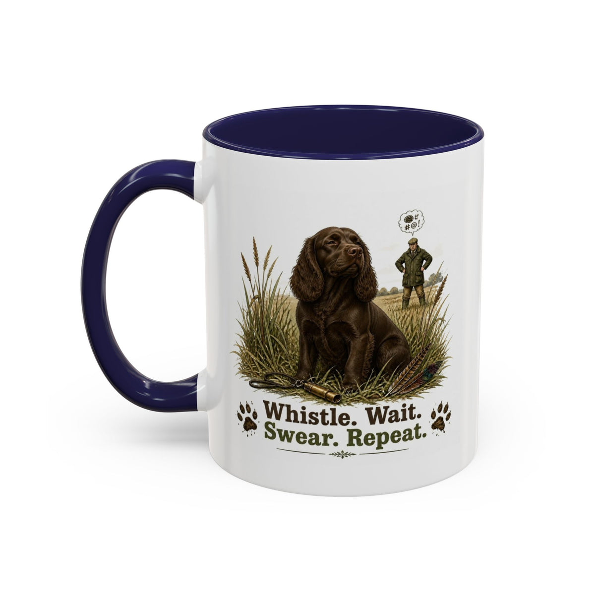 Funny Chocolate Cocker Spaniel Mug - Whistle. Wait. Swear. Repeat. Working Gun Dog Gift, Dog Training Mug, 11oz