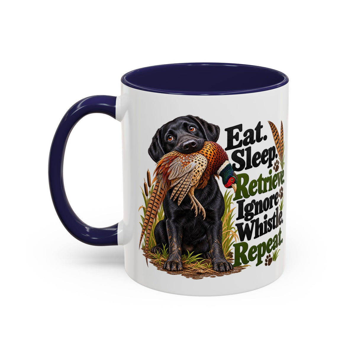 Funny Black Labrador Mug - Eat Sleep Retrieve Ignore Whistle Repeat, Gundog Owner Gift, Shooting Dog Lover Coffee Mug, 11oz