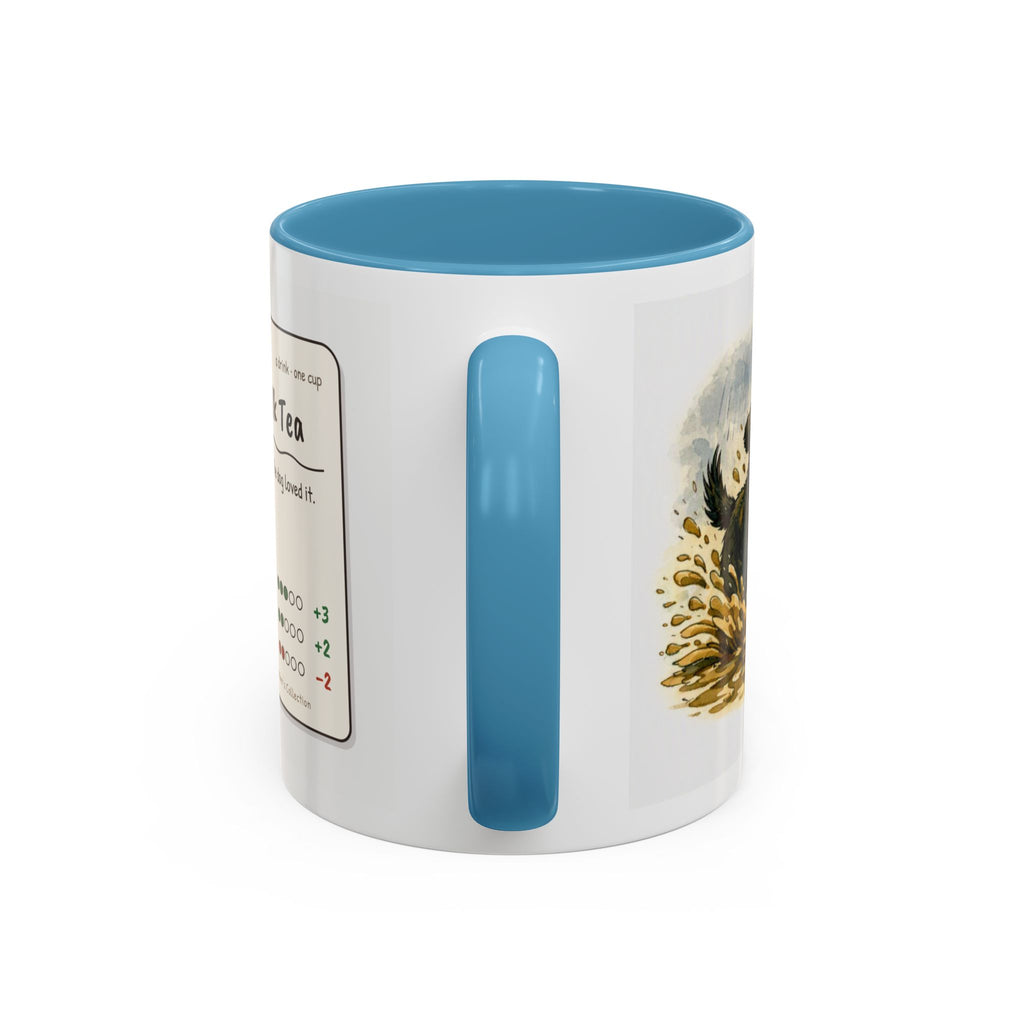 Rainy Walk Tea mug, woman with black dog on a muddy rainy walk – view 11