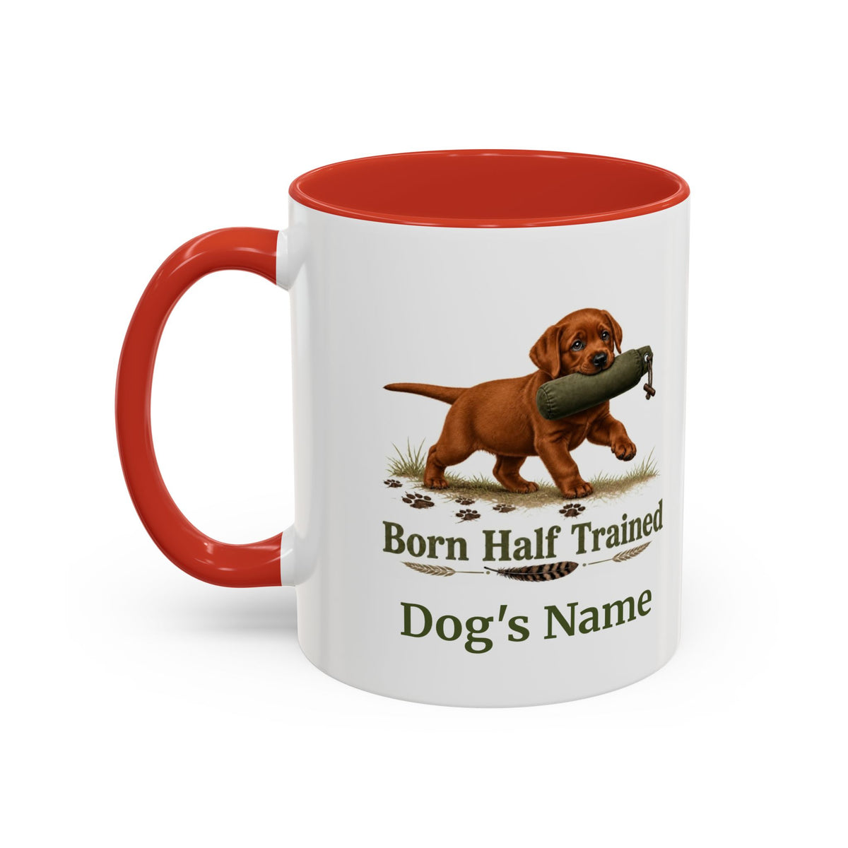 Personalised Fox Red Labrador Puppy Mug - Born Half Trained - Custom Dog Name, Training Dummy Gun Dog Gift, 11oz