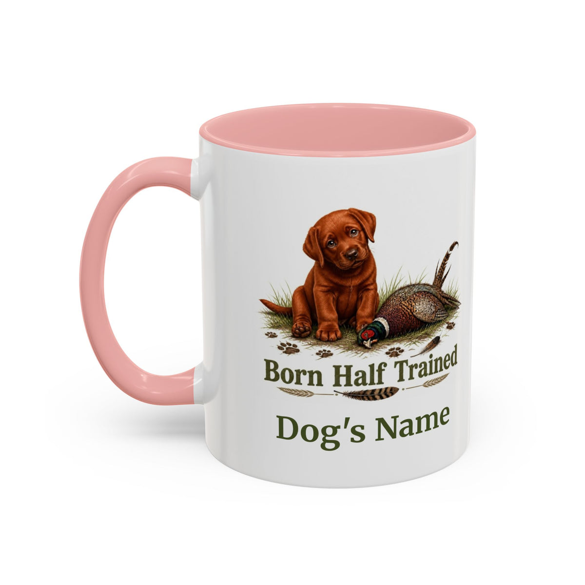 Personalised Fox Red Labrador Puppy Mug - Born Half Trained - Custom Dog Name, Pheasant Gun Dog Gift, 11oz