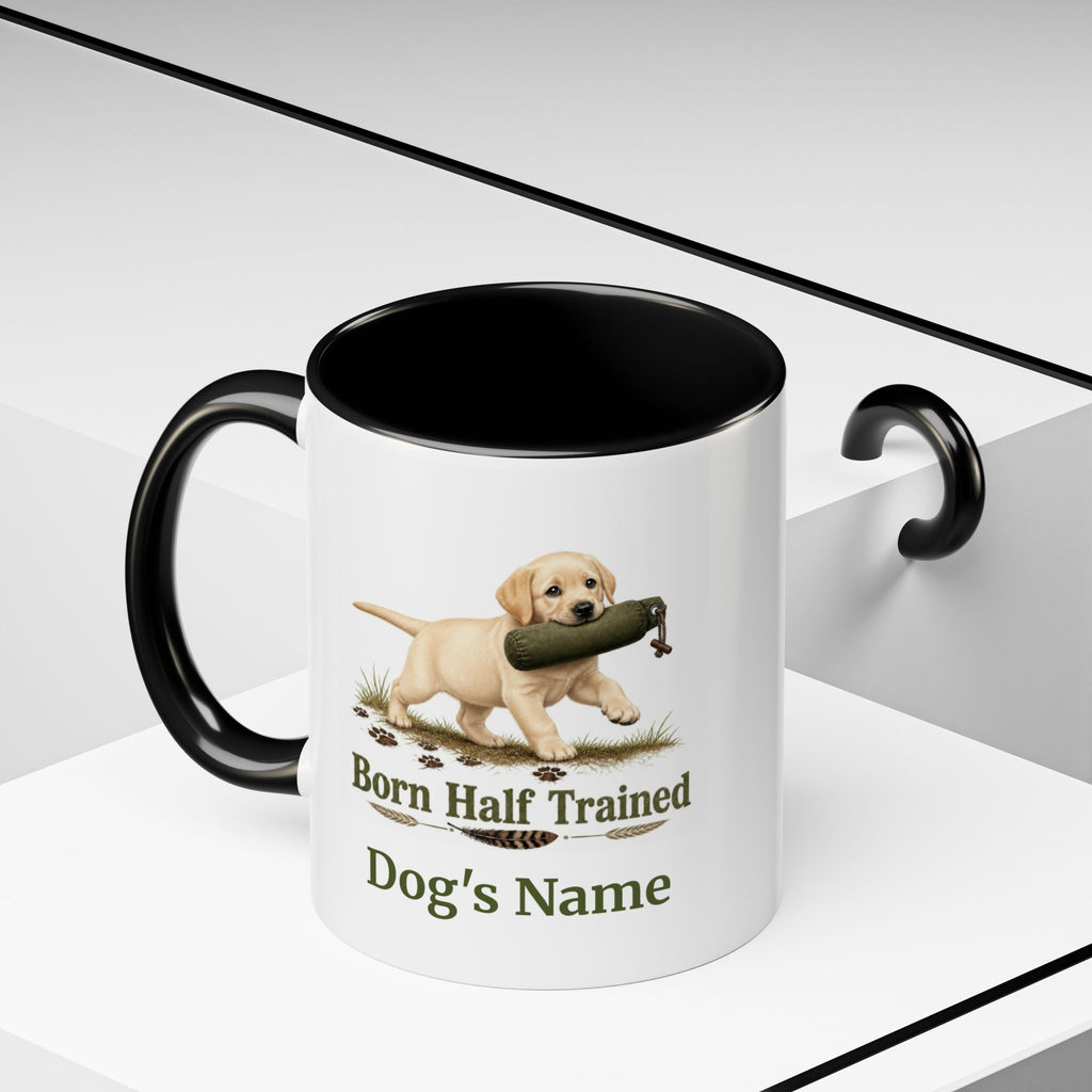 Personalised Yellow Labrador Puppy Mug - Born Half Trained - Custom Dog Name, Training Dummy Gun Dog Gift, 11oz