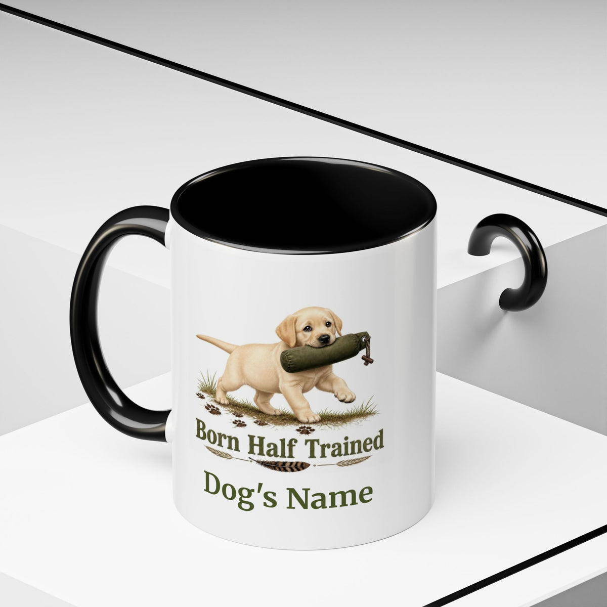 Personalised Yellow Labrador Puppy Mug - Born Half Trained - Custom Dog Name, Training Dummy Gun Dog Gift, 11oz