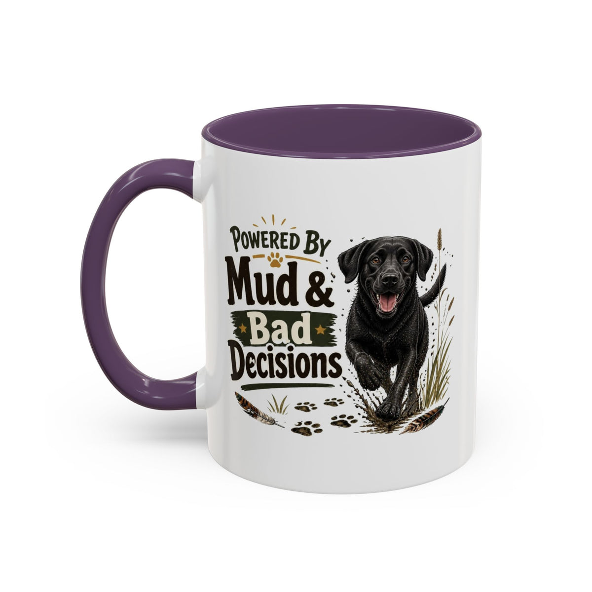 Funny Black Labrador Mug - Powered By Mud & Bad Decisions, Muddy Dog Owner Gift, Gundog Lover Coffee Mug, 11oz