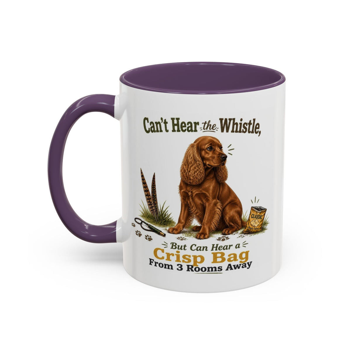 Funny Red Cocker Spaniel Mug - Can't Hear the Whistle But Can Hear a Crisp Bag, Working Gun Dog Gift, Greedy Dog Mug, 11oz