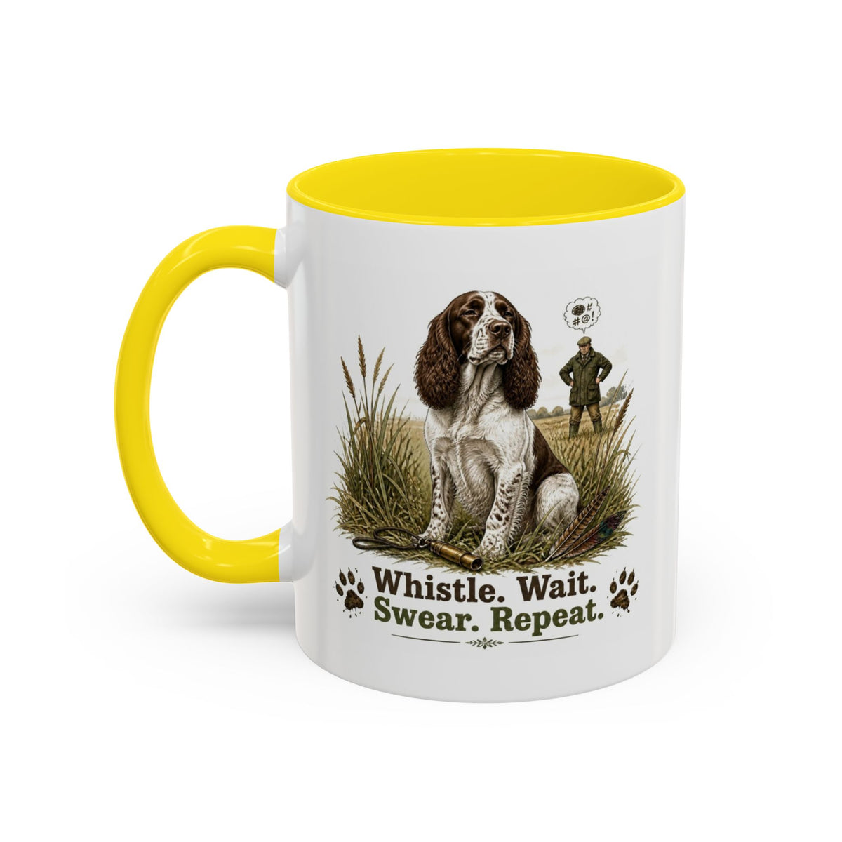Funny Liver and White Springer Spaniel Mug - Whistle. Wait. Swear. Repeat. Working Gun Dog Gift, Dog Training Mug, 11oz