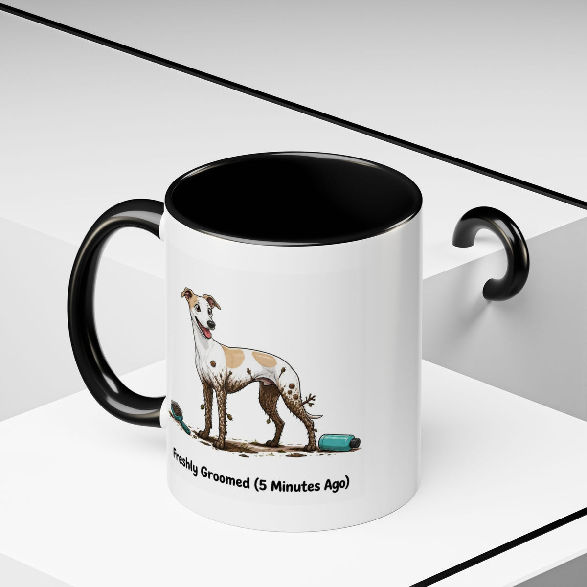 Freshly Groomed Mug - Whippet - White & Parti