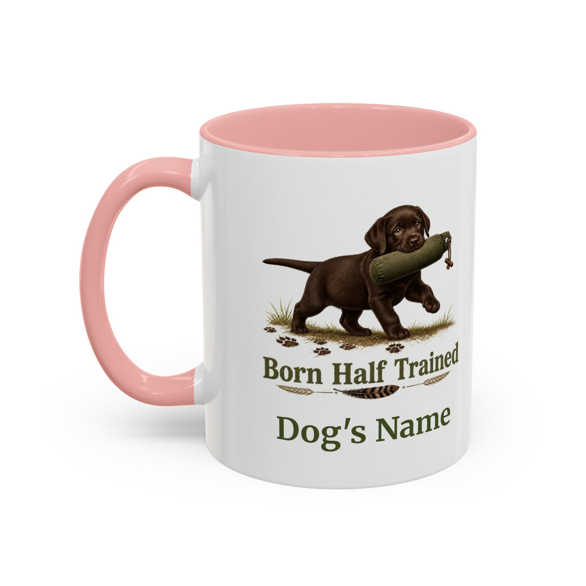 Personalised Chocolate Labrador Puppy Mug - Born Half Trained - Custom Dog Name, Training Dummy Gun Dog Gift, 11oz