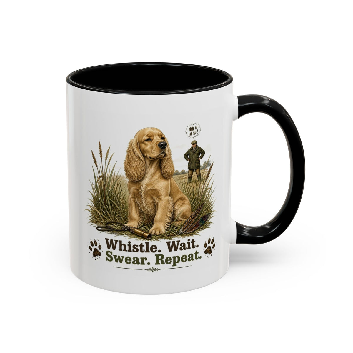 Funny Golden Cocker Spaniel Mug - Whistle. Wait. Swear. Repeat. Working Gun Dog Gift, Dog Training Mug, 11oz