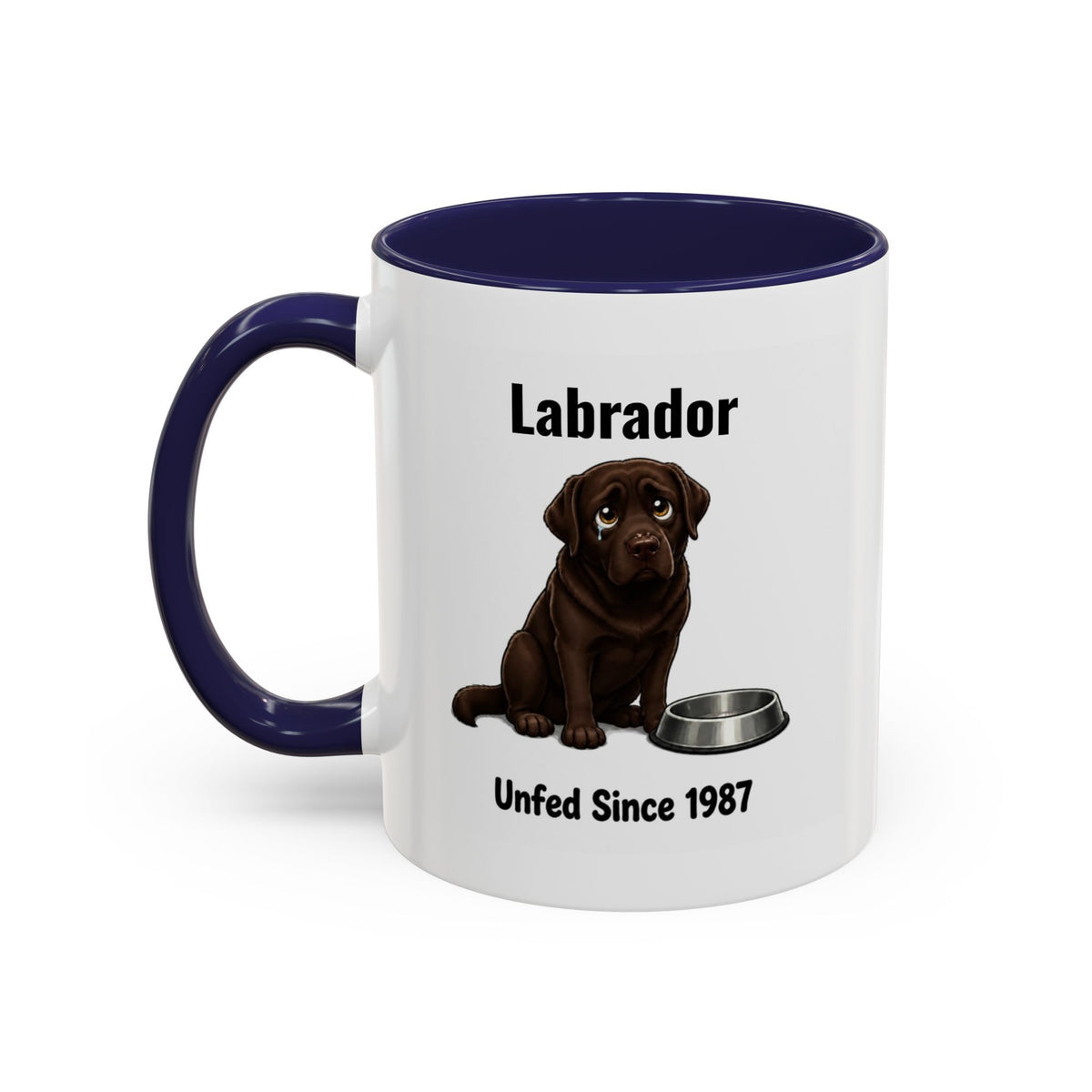 Personalised Chocolate Labrador Mug - Unfed Since 1987 - Custom Dog Name, Funny Greedy Lab Gift, 11oz