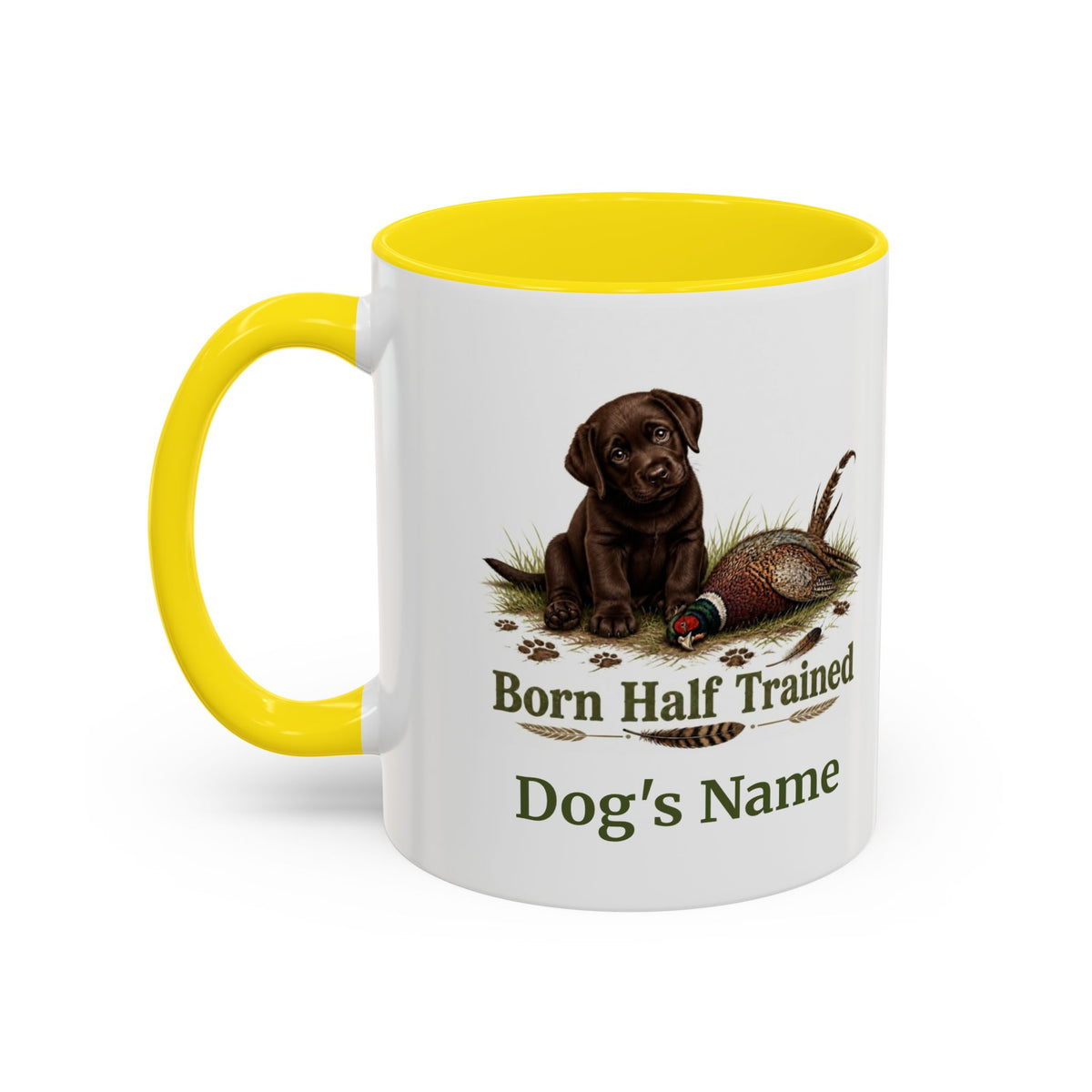 Personalised Chocolate Labrador Puppy Mug - Born Half Trained - Custom Dog Name, Pheasant Gun Dog Gift, 11oz