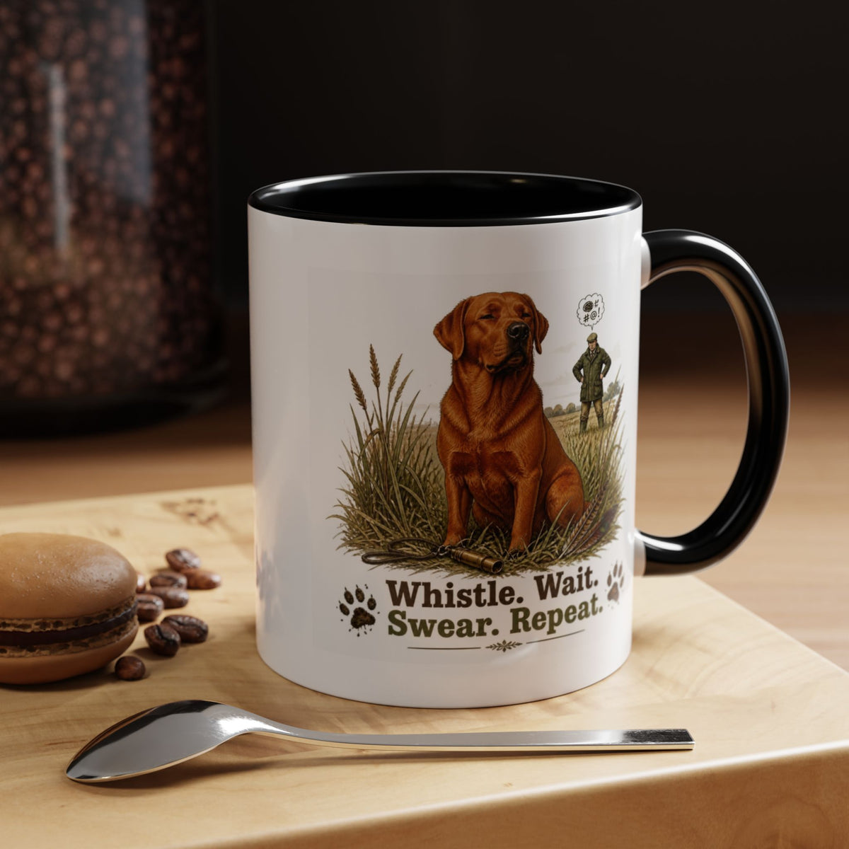 Funny Fox Red Labrador Mug - Whistle. Wait. Swear. Repeat. Working Gun Dog Gift, Dog Training Mug, 11oz
