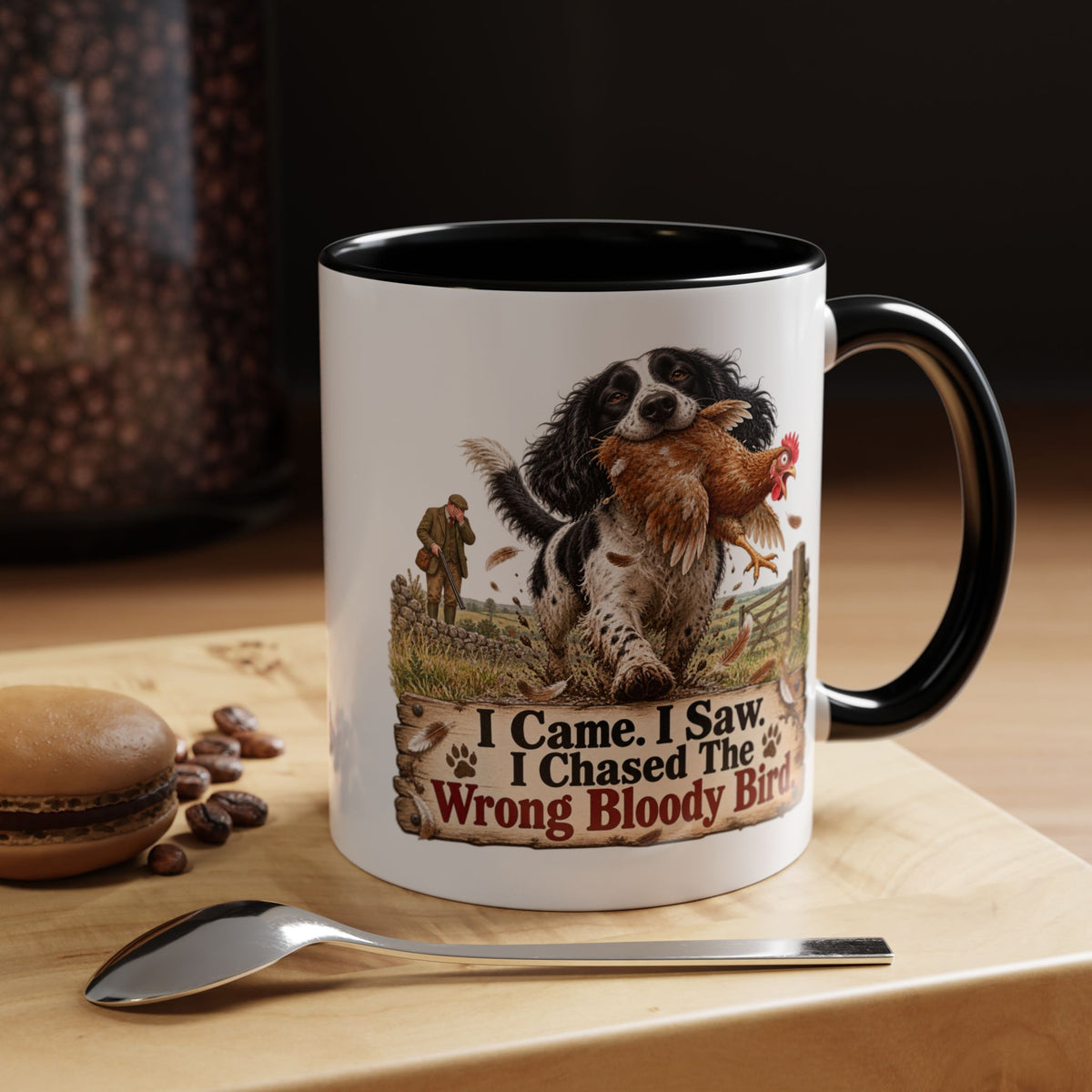Funny Black and White Springer Spaniel Mug - I Came I Saw I Chased the Wrong Bloody Bird, Gundog Gift, Shooting Dog Mug, 11oz