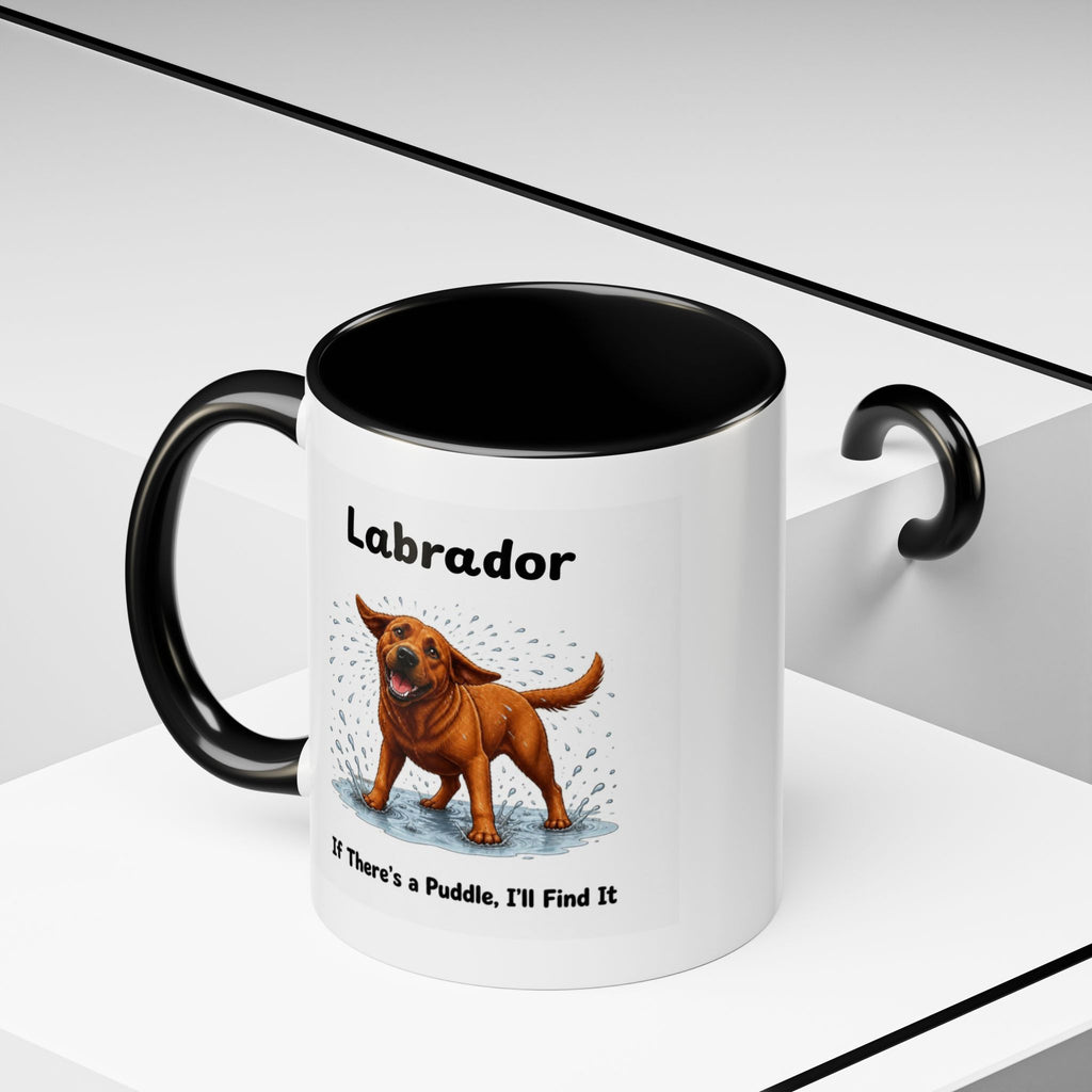 Personalised Fox Red Labrador Mug - If There's a Puddle, I'll Find It - Custom Dog Name, Funny Wet Dog Gift, 11oz