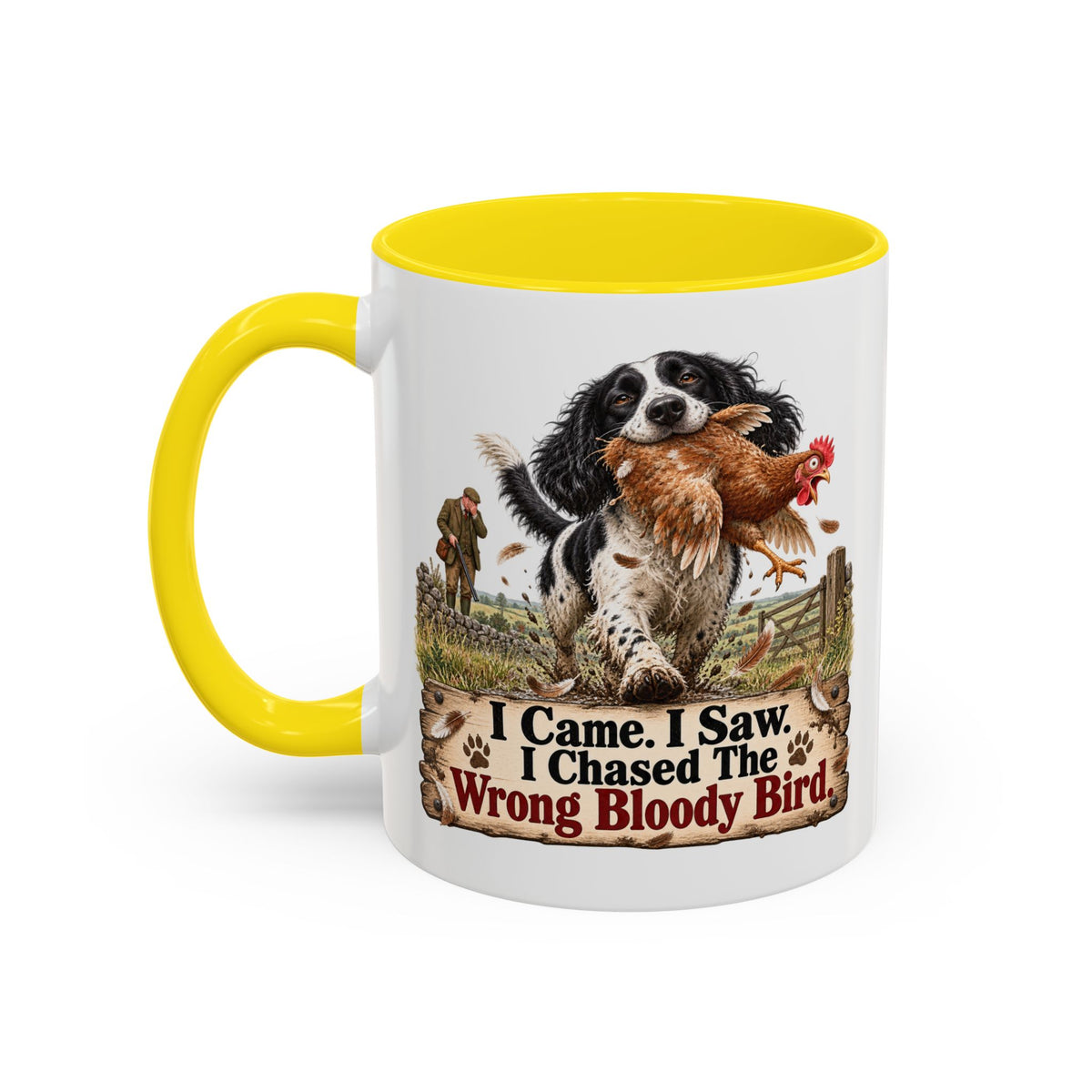 Funny Black and White Springer Spaniel Mug - I Came I Saw I Chased the Wrong Bloody Bird, Gundog Gift, Shooting Dog Mug, 11oz