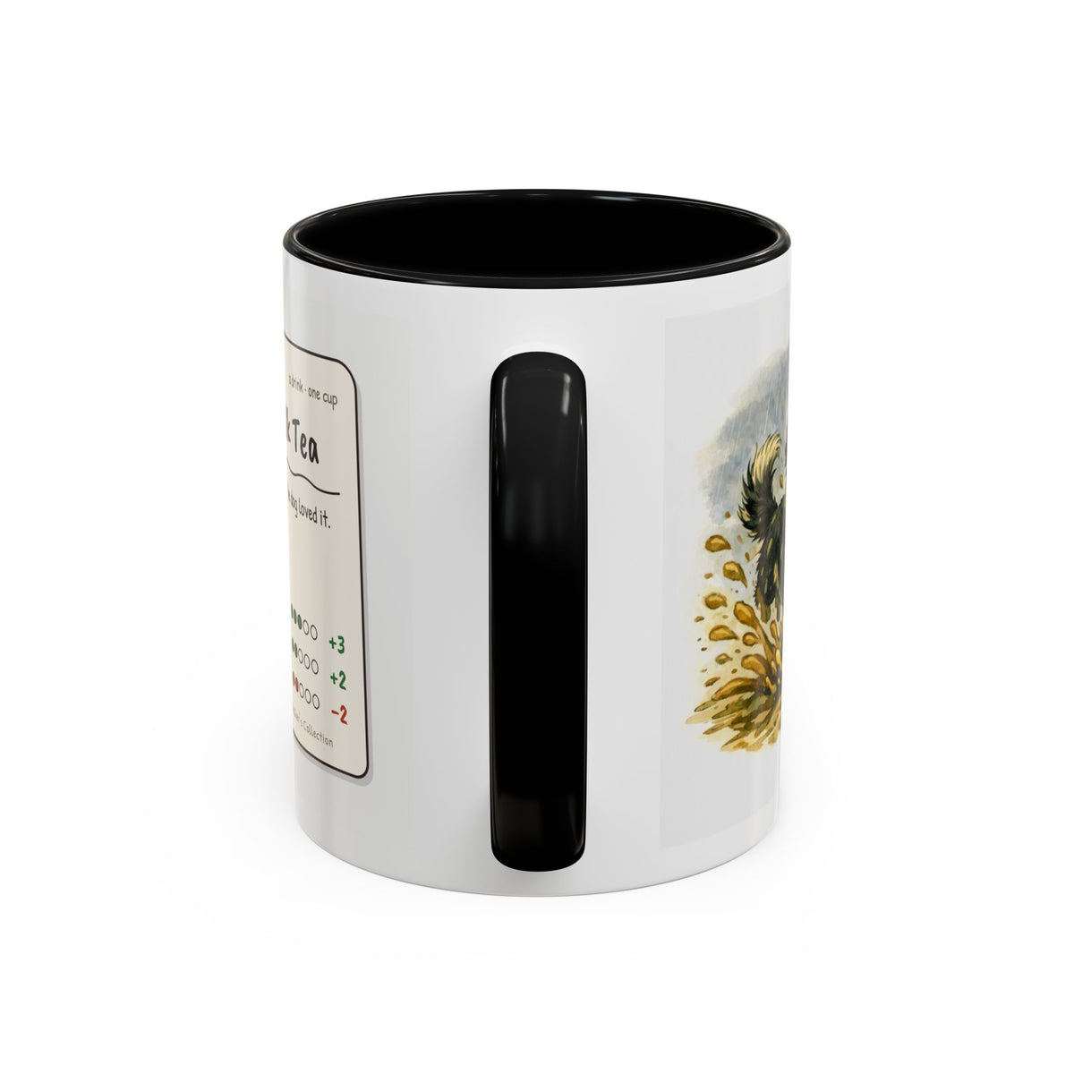 Rainy Walk Tea mug, woman with tri-colour dog on a muddy rainy walk – view 8