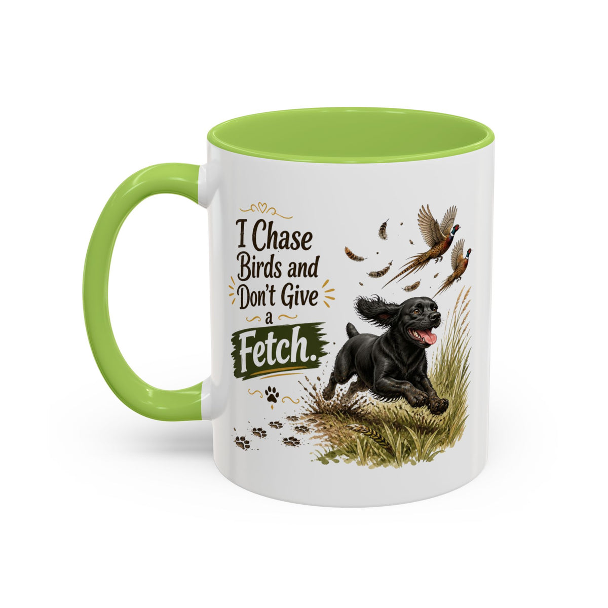 Funny Black Cocker Spaniel Mug - I Chase Birds and Don't Give a Fetch, Working Gun Dog Gift, Pheasant Shooting Mug, 11oz