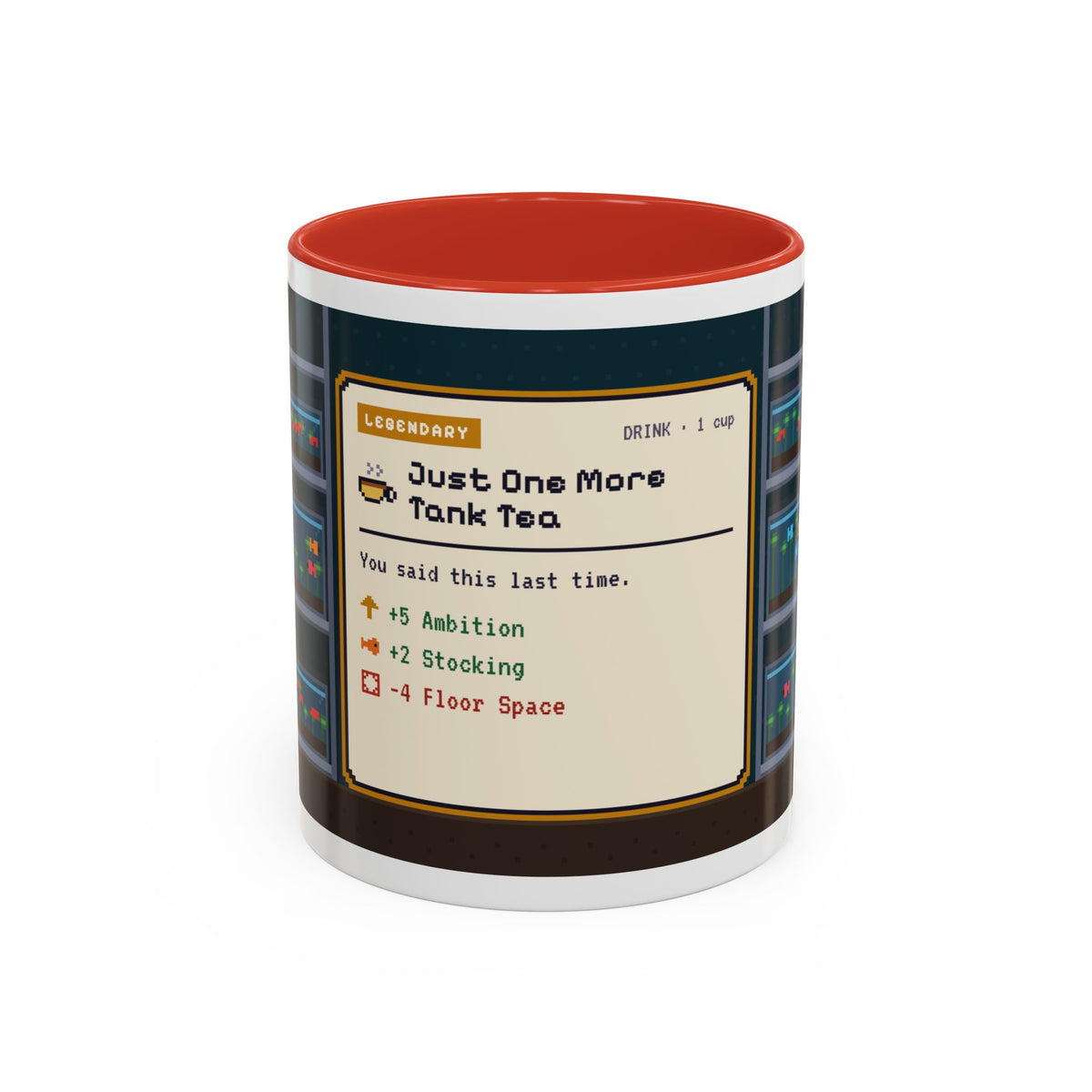 Just One More Tank Tea pixel art fishkeeper mug, 11oz ceramic – view 3