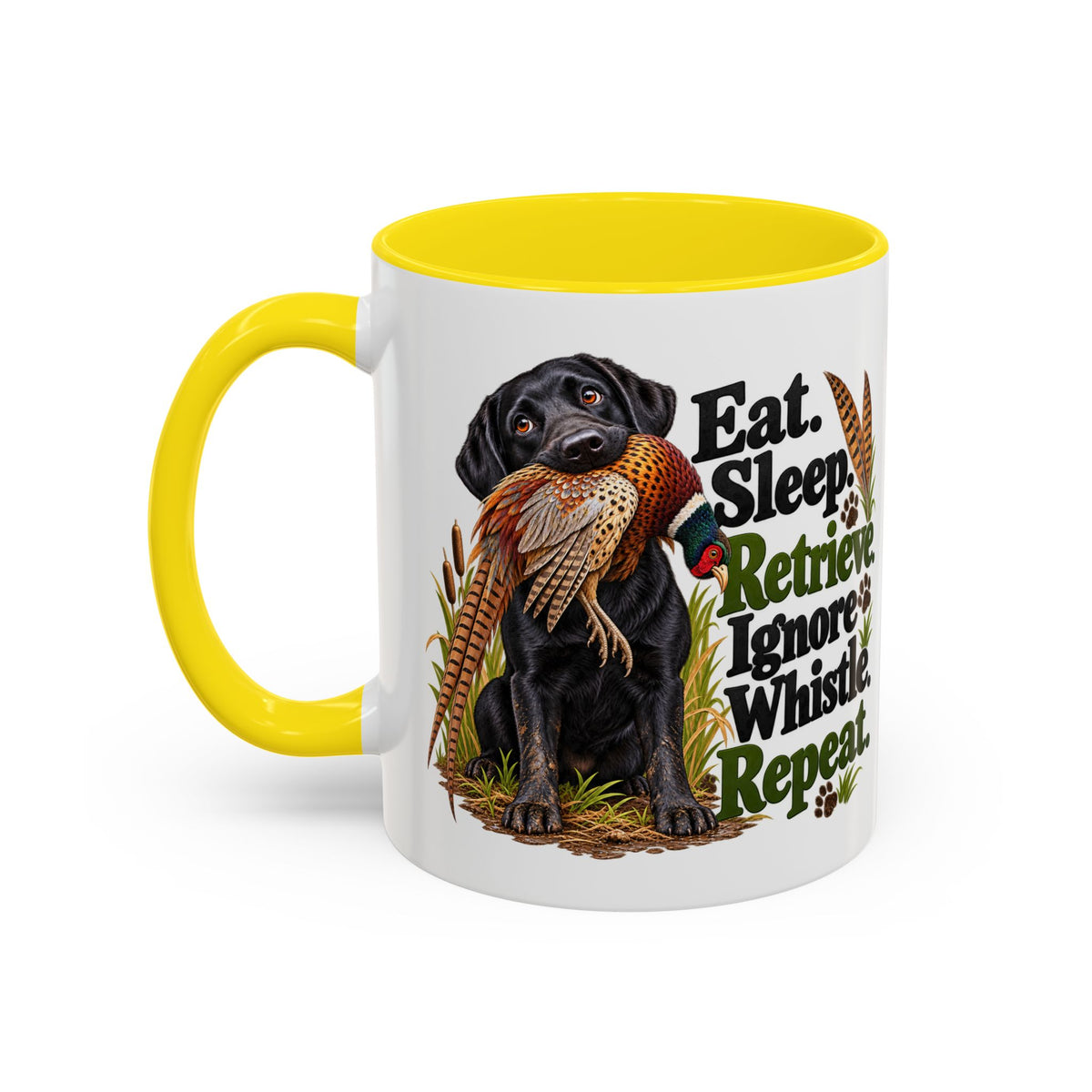 Funny Black Labrador Mug - Eat Sleep Retrieve Ignore Whistle Repeat, Gundog Owner Gift, Shooting Dog Lover Coffee Mug, 11oz