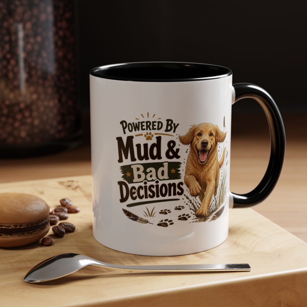Funny Golden Retriever Mug - Powered By Mud & Bad Decisions, Muddy Dog Owner Gift, Gundog Lover Coffee Mug, 11oz
