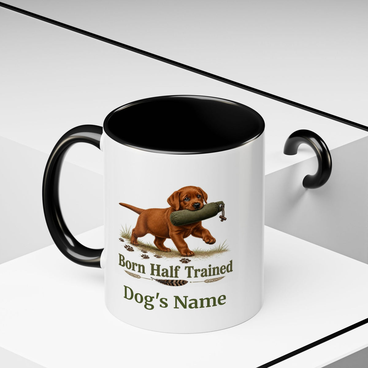 Personalised Fox Red Labrador Puppy Mug - Born Half Trained - Custom Dog Name, Training Dummy Gun Dog Gift, 11oz