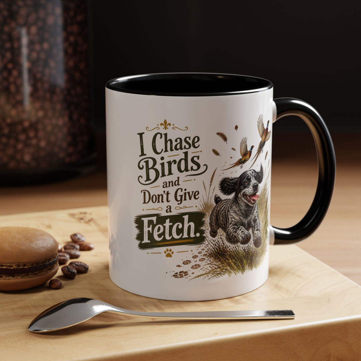 Funny Blue Roan Cocker Spaniel Mug - I Chase Birds and Don't Give a Fetch, Working Gun Dog Gift, Pheasant Shooting Mug, 11oz