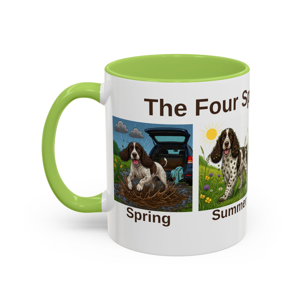 Four Spaniel Seasons Mug - Springer Spaniel - Liver & White