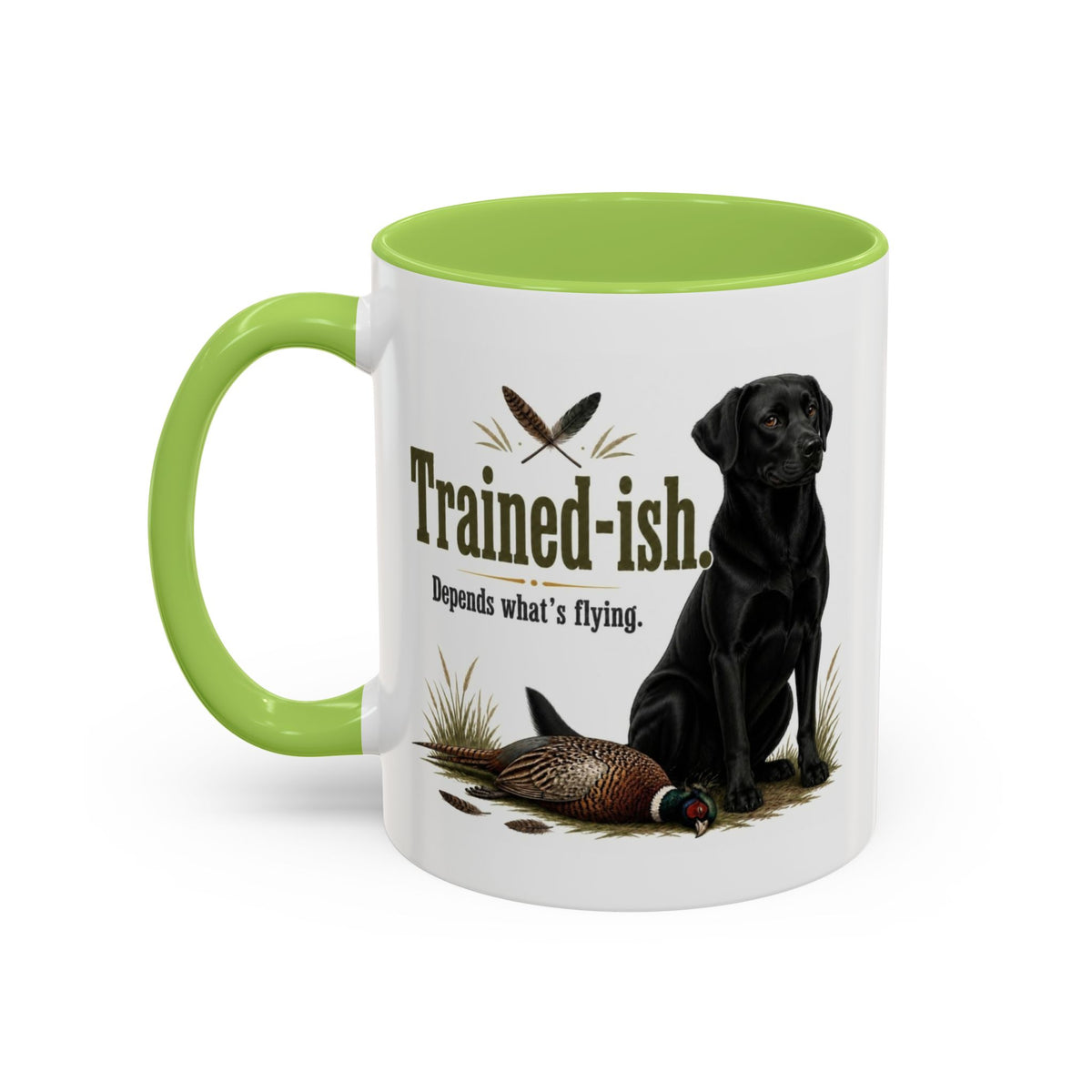 Funny Black Labrador Mug - Trained-ish Depends What's Flying, Working Gun Dog Gift, Pheasant Shooting Mug, 11oz