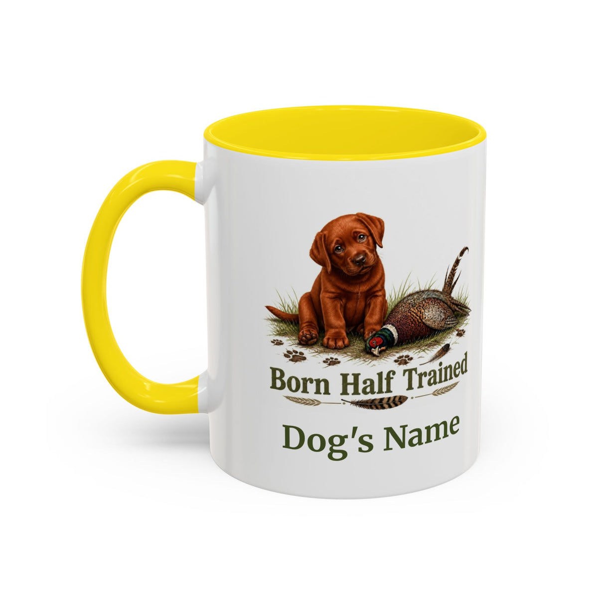 Personalised Fox Red Labrador Puppy Mug - Born Half Trained - Custom Dog Name, Pheasant Gun Dog Gift, 11oz