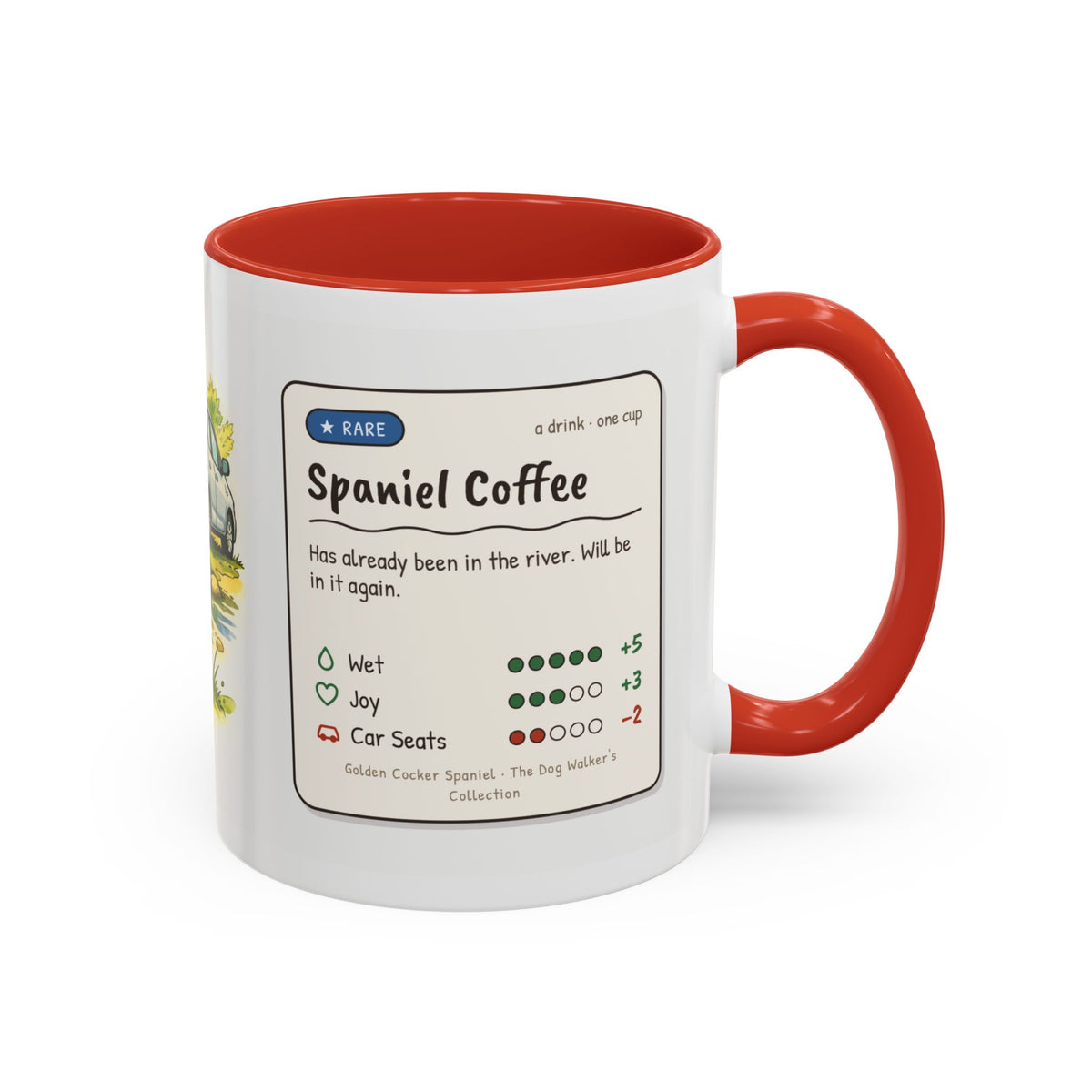 Funny lemon cocker spaniel mug, wet spaniel and car – view 5