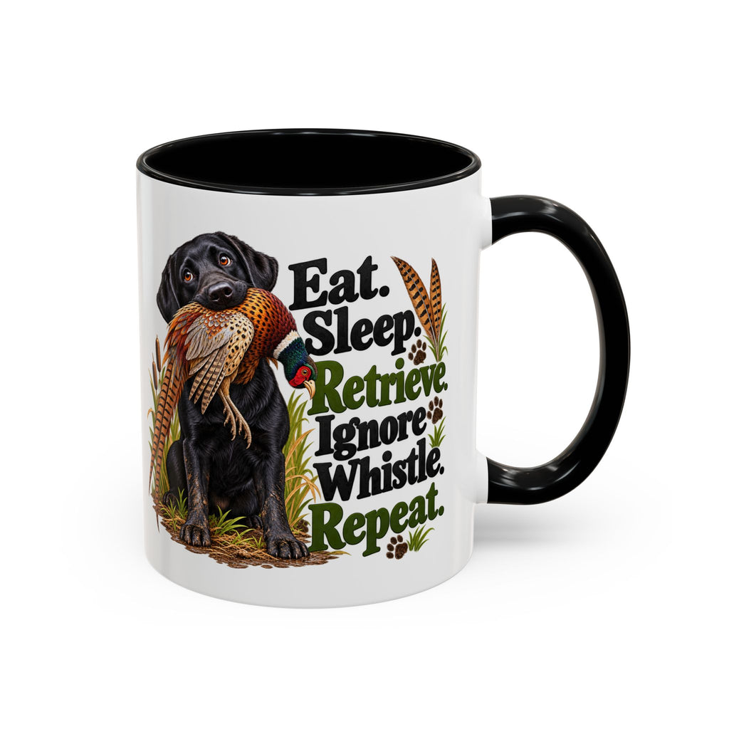Funny Black Labrador Mug - Eat Sleep Retrieve Ignore Whistle Repeat, Gundog Owner Gift, Shooting Dog Lover Coffee Mug, 11oz