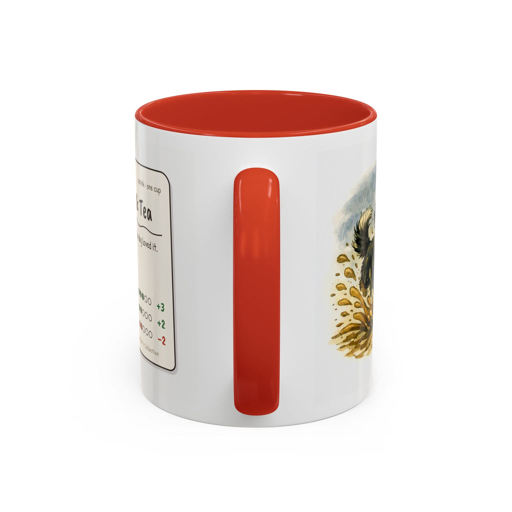 Rainy Walk Tea mug, man with tri-colour dog on a muddy rainy walk – view 10