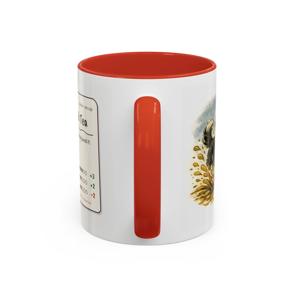 Rainy Walk Tea mug, man with tri-colour dog on a muddy rainy walk – view 10