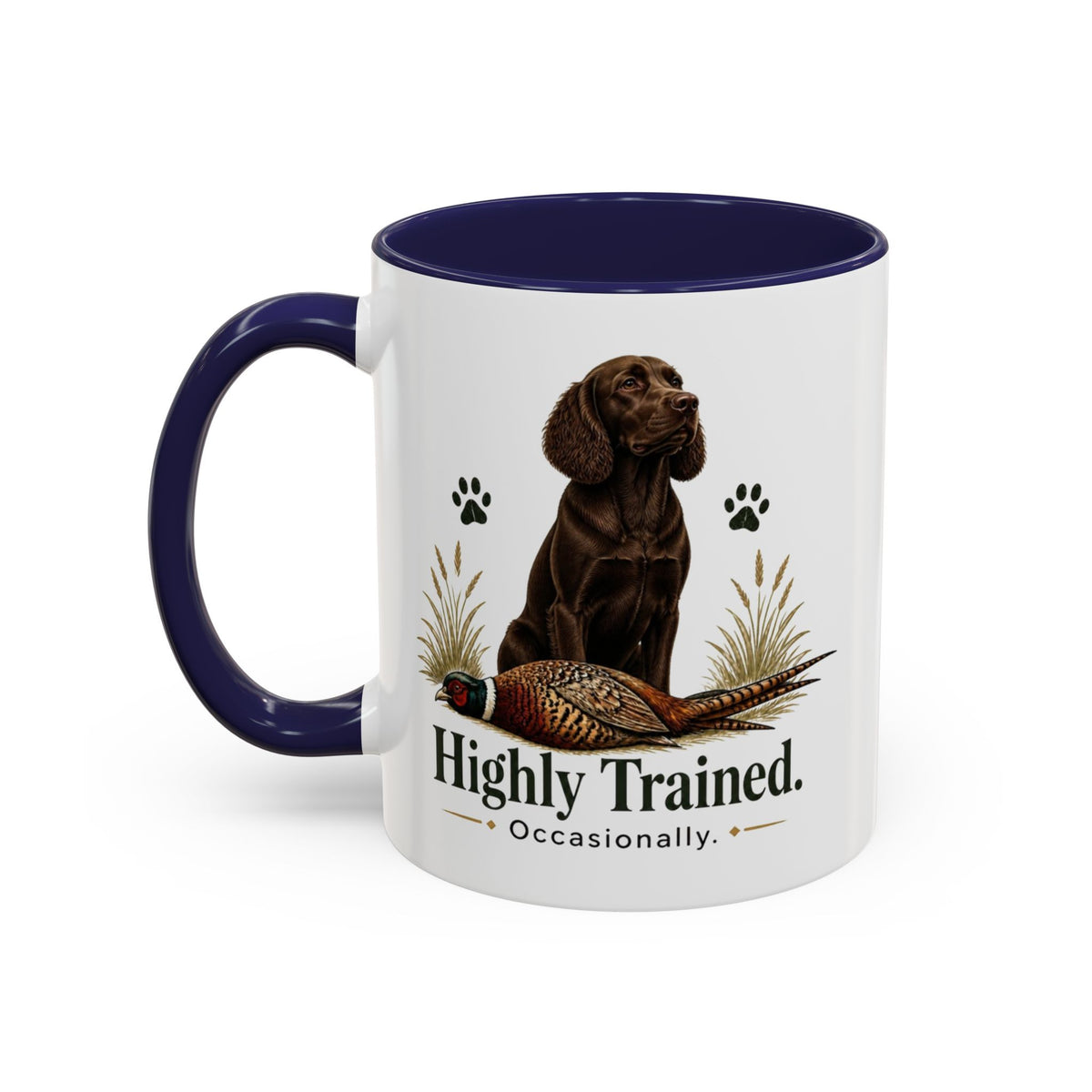 Funny Chocolate Cocker Spaniel Mug - Highly Trained Occasionally, Gundog Owner Gift, Shooting Dog Lover Coffee Mug, 11oz