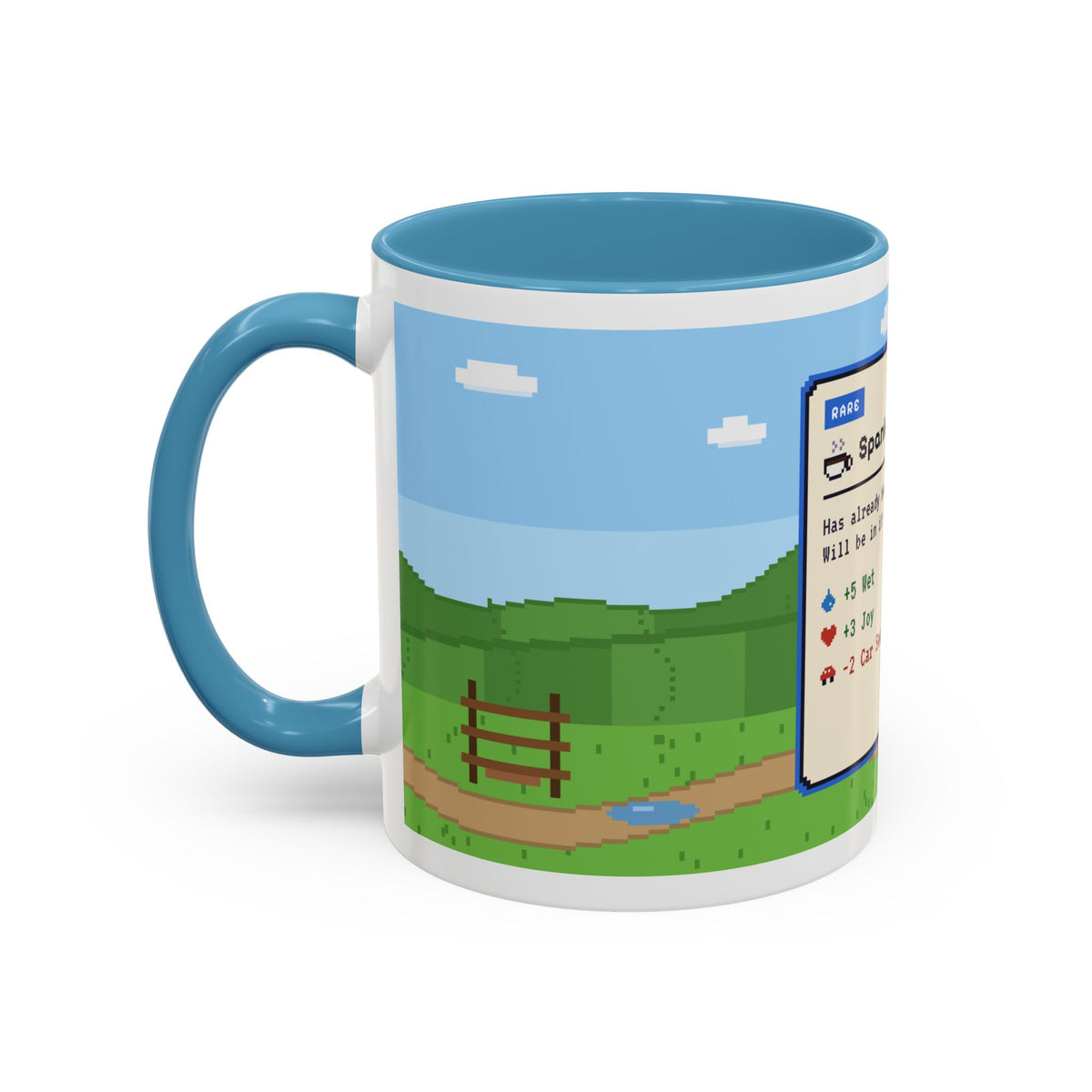 Spaniel Coffee pixel art mug with spaniel paddling in water – view 6