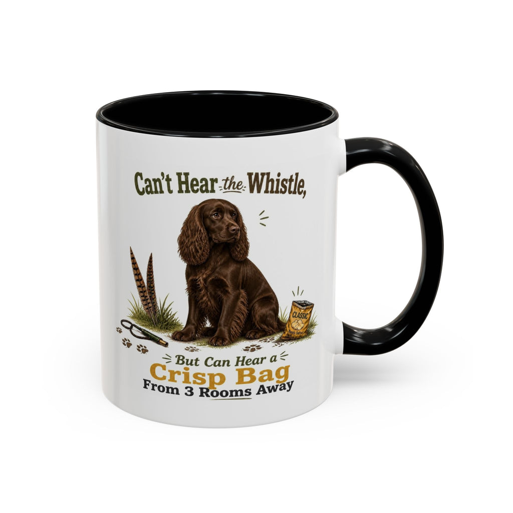 Funny Chocolate Cocker Spaniel Mug - Can't Hear the Whistle But Can Hear a Crisp Bag, Working Gun Dog Gift, Greedy Dog Mug, 11oz