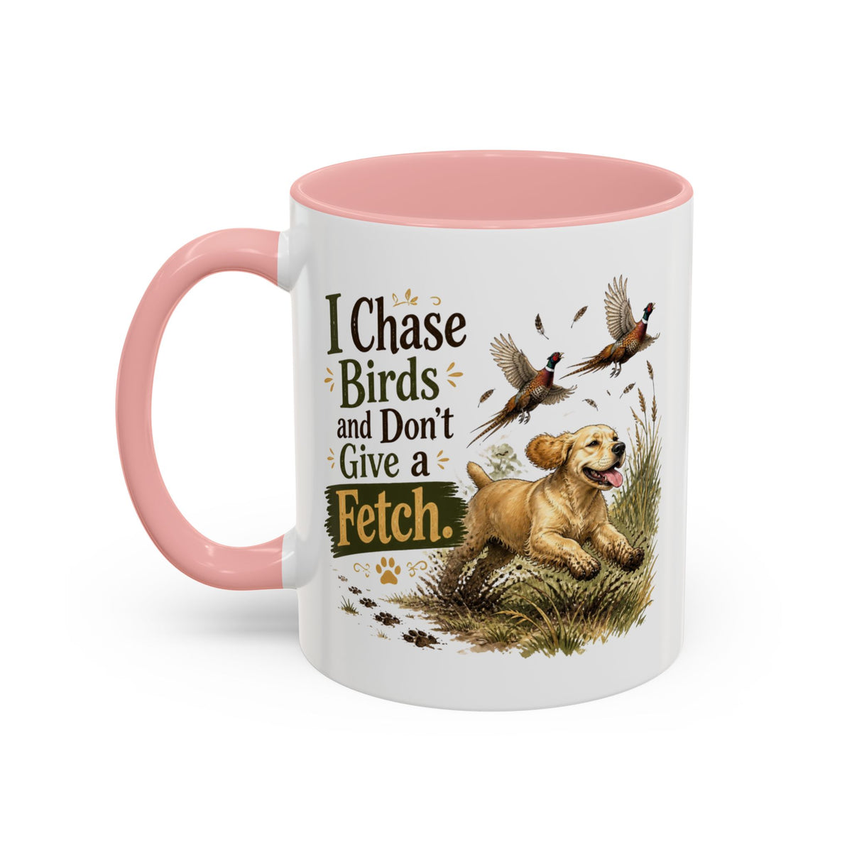 Funny Golden Cocker Spaniel Mug - I Chase Birds and Don't Give a Fetch, Working Gun Dog Gift, Pheasant Shooting Mug, 11oz