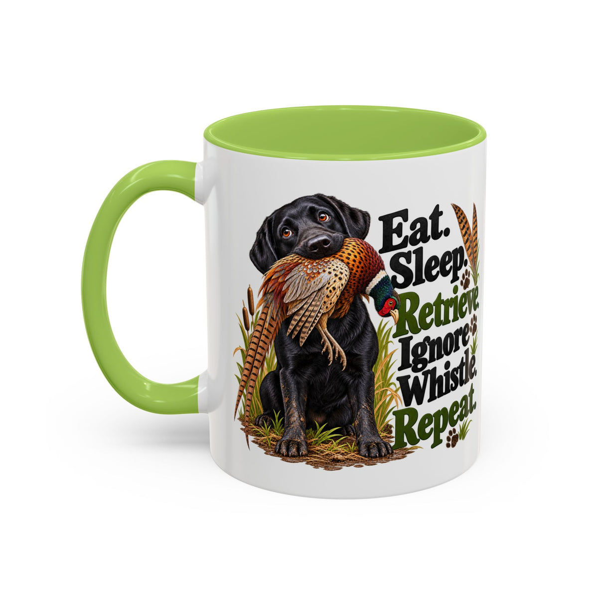 Funny Black Labrador Mug - Eat Sleep Retrieve Ignore Whistle Repeat, Gundog Owner Gift, Shooting Dog Lover Coffee Mug, 11oz