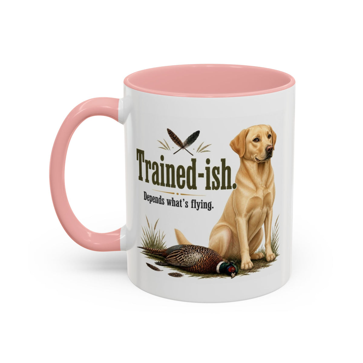Funny Yellow Labrador Mug - Trained-ish Depends What's Flying, Working Gun Dog Gift, Pheasant Shooting Mug, 11oz