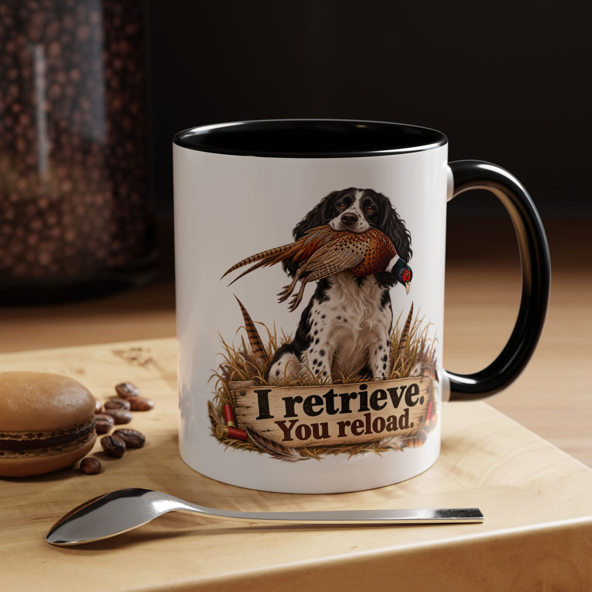 Funny Black and White Springer Spaniel Mug - I Retrieve You Reload, Gundog Owner Gift, Shooting Dog Lover Coffee Mug, 11oz