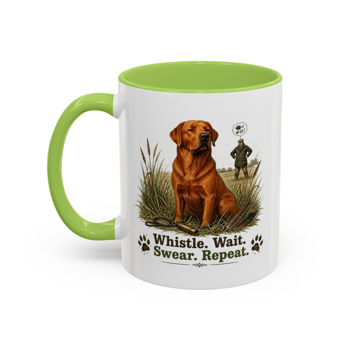 Funny Fox Red Labrador Mug - Whistle. Wait. Swear. Repeat. Working Gun Dog Gift, Dog Training Mug, 11oz