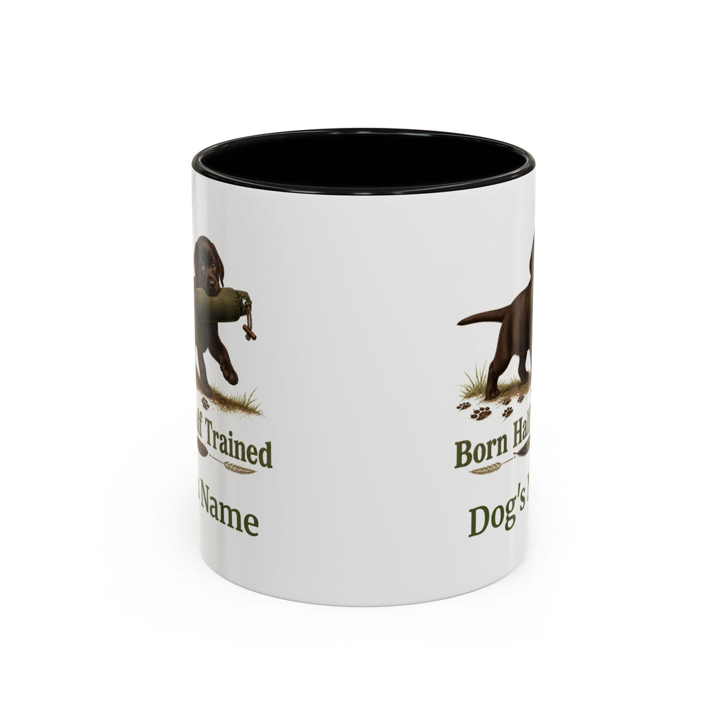 Personalised Chocolate Labrador Puppy Mug - Born Half Trained - Custom Dog Name, Training Dummy Gun Dog Gift, 11oz