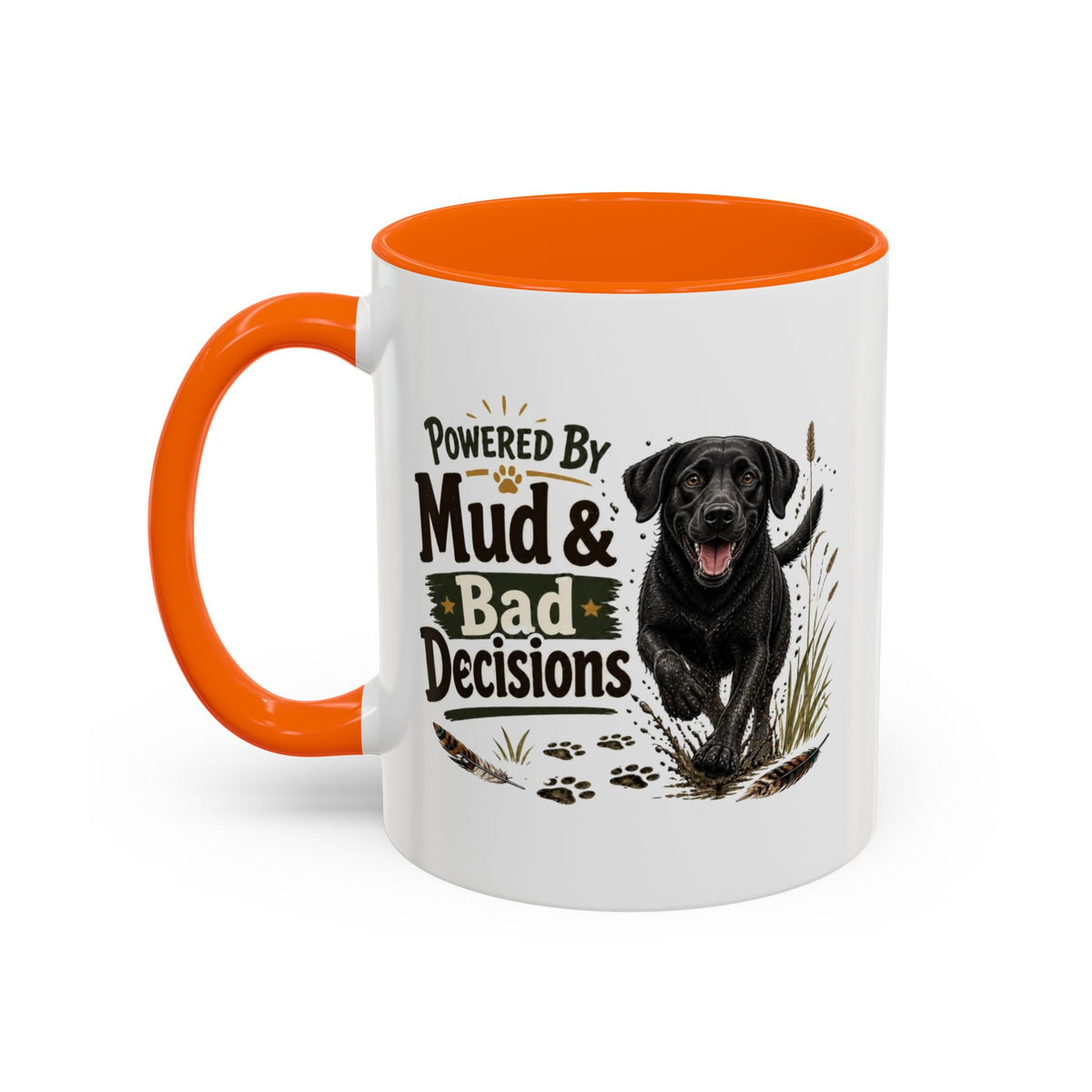 Funny Black Labrador Mug - Powered By Mud & Bad Decisions, Muddy Dog Owner Gift, Gundog Lover Coffee Mug, 11oz