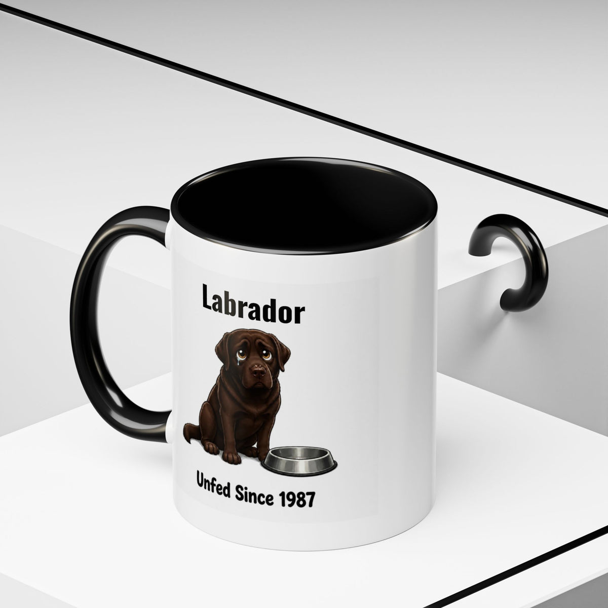 Personalised Chocolate Labrador Mug - Unfed Since 1987 - Custom Dog Name, Funny Greedy Lab Gift, 11oz