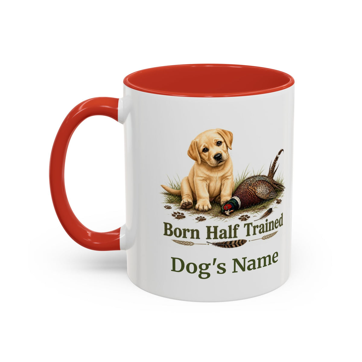 Personalised Yellow Labrador Puppy Mug - Born Half Trained - Custom Dog Name, Pheasant Gun Dog Gift, 11oz